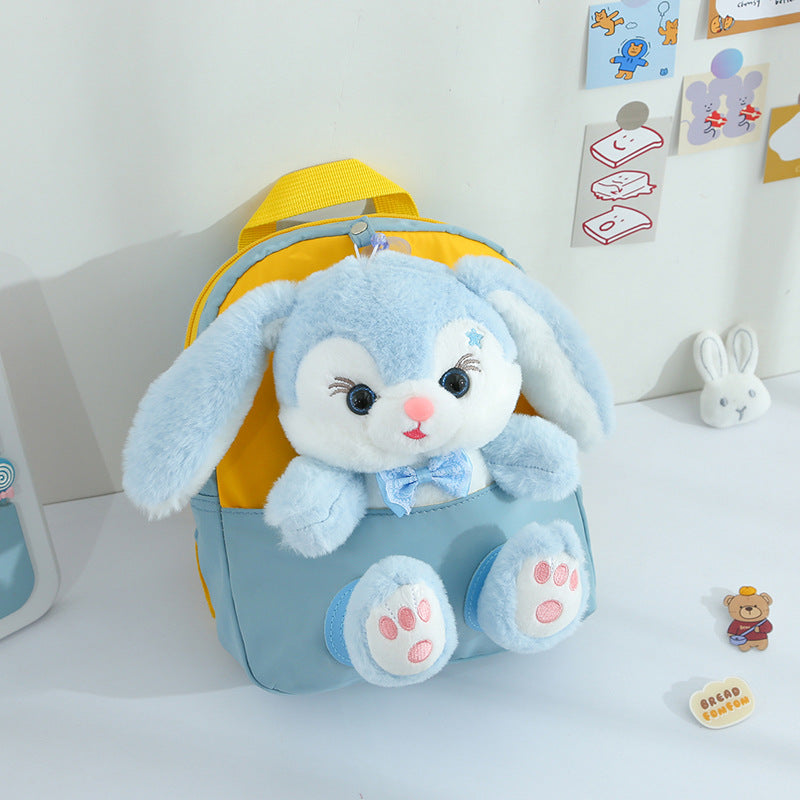 ISPBAG Cute Rabbit Toddler Backpack for Girls Little Doll Stuffed Animal kids Plush Backpack