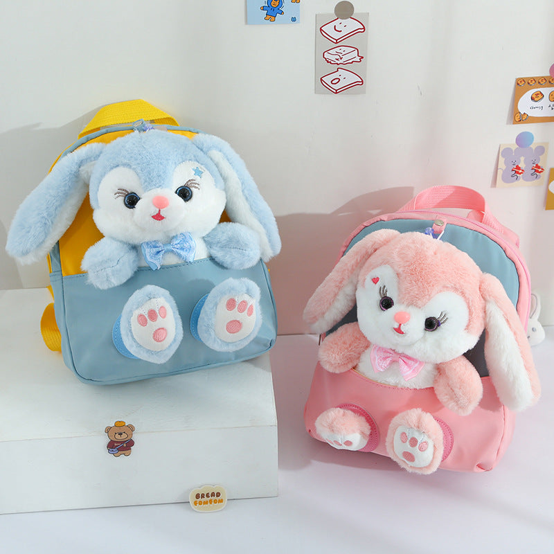 ISPBAG Cute Rabbit Toddler Backpack for Girls Little Doll Stuffed Animal kids Plush Backpack