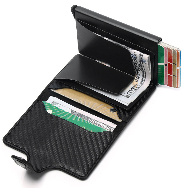 Credit Card Holder RFID Blocking Leather Automatic Pop Up Wallet