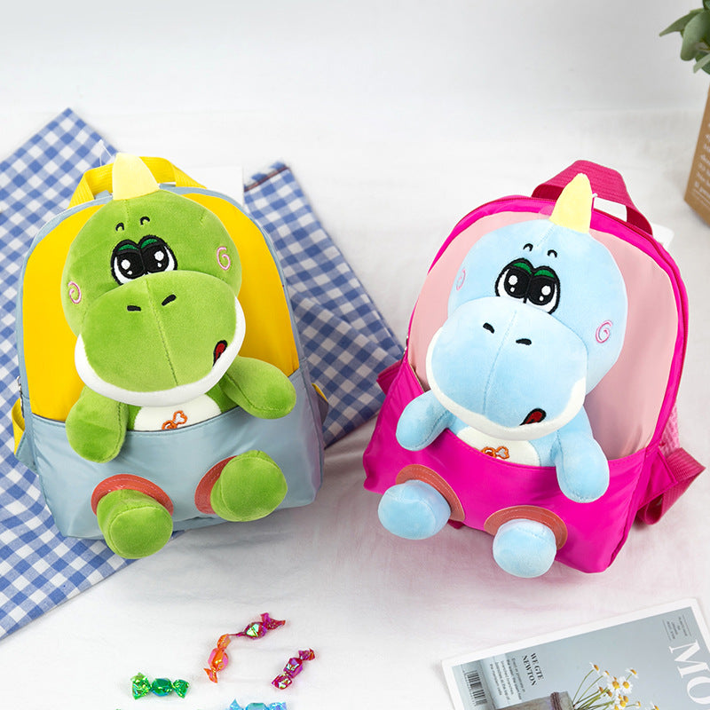 ISPBAG Cute Dinosaur Toddler Backpack for Girls Little Doll Stuffed Animal kids Plush Backpack