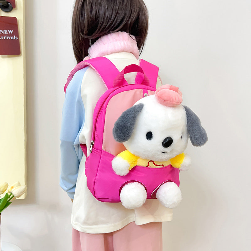 ISPBAG Creative Kawaii Backpack Dog Backpack Detachable Doll Backpack Lightweight Backpack