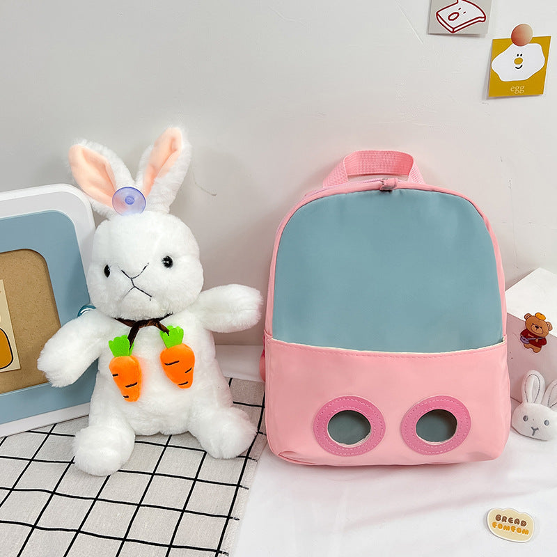 ISPBAG Toddler Bunny Backpack for Girls Stuffed Animal Little Backpack Preschool Backpack Small Kawaii Pink Bunny Mini Backpack for Kindergarten Cute Cartoon Bag for Kids