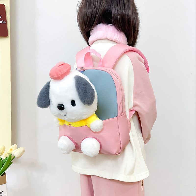 ISPBAG Creative Kawaii Backpack Dog Backpack Detachable Doll Backpack Lightweight Backpack