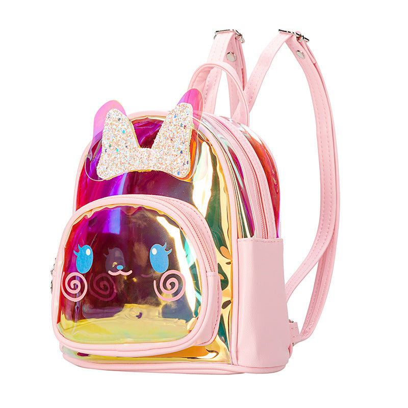 ISPBAG Pink Clear Rabbit Backpack for Girl Holographic Backpack Clear Rabbit Backpack Transparent Backpack Casual Daypacks