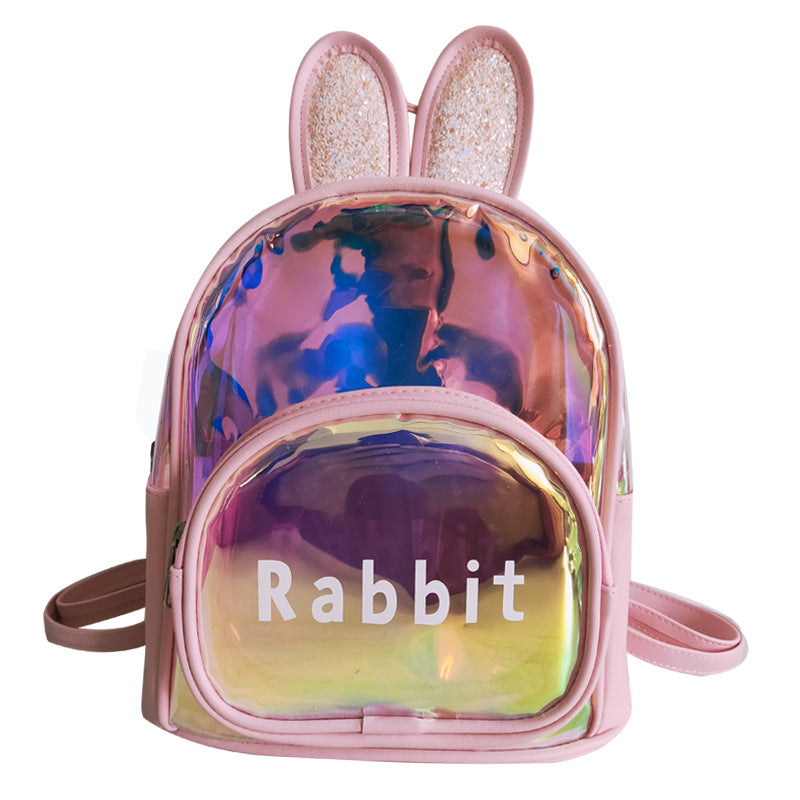 ISPBAG Pink Clear Rabbit Backpack for Girl Holographic Backpack Clear Rabbit Backpack Transparent Backpack Casual Daypacks