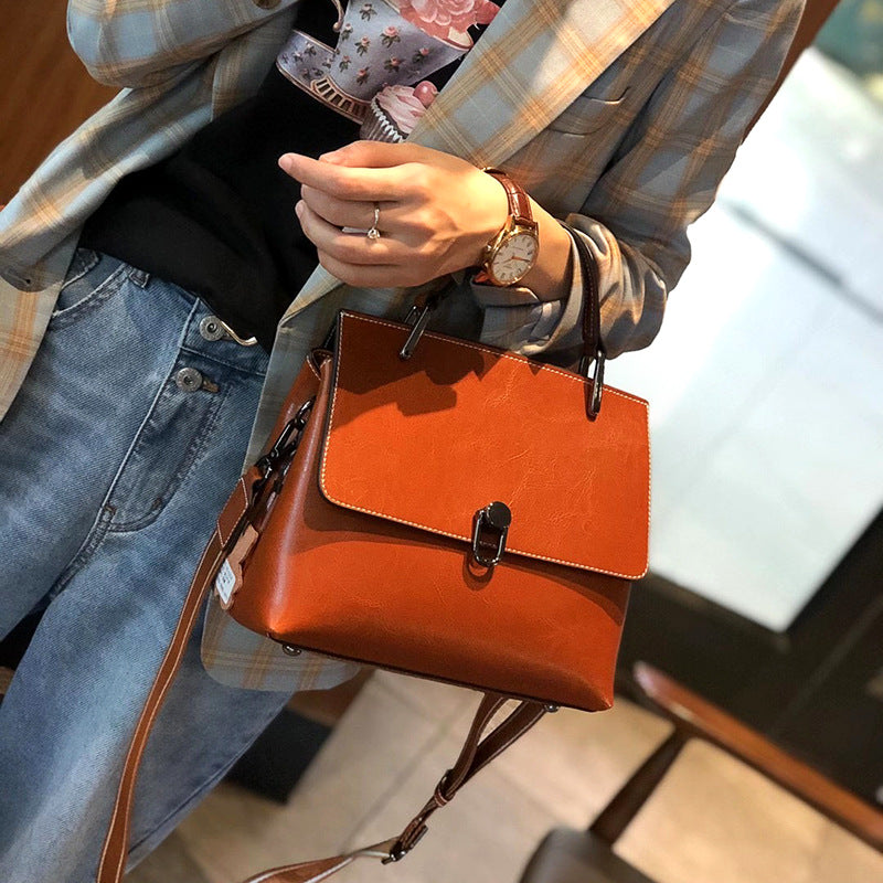 Genuine Leather Small Tote Bag for Women,Vintage Stylish Crossbody