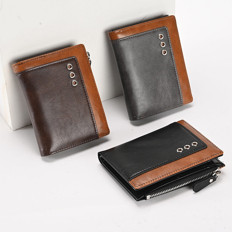 Leather Wallets for Men with RFID Blocking Zipper Short Men's Leather Wallet