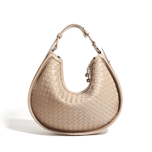 ISPBAG Half Moon Woven Purses for Women, Soft Leather, Trendy Fall HandBags, Shoulder Crescent Bag with Adjustable Strap