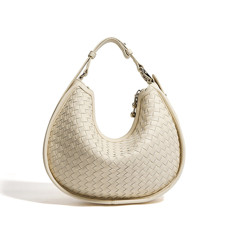 ISPBAG Half Moon Woven Purses for Women, Soft Leather, Trendy Fall HandBags, Shoulder Crescent Bag with Adjustable Strap