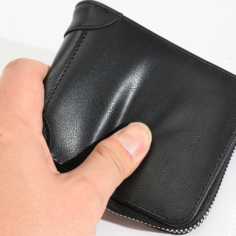 Leather Zipper Wallet Secure Large Capacity Double Fold Multi-card Leather Wallets for Men and coin purse