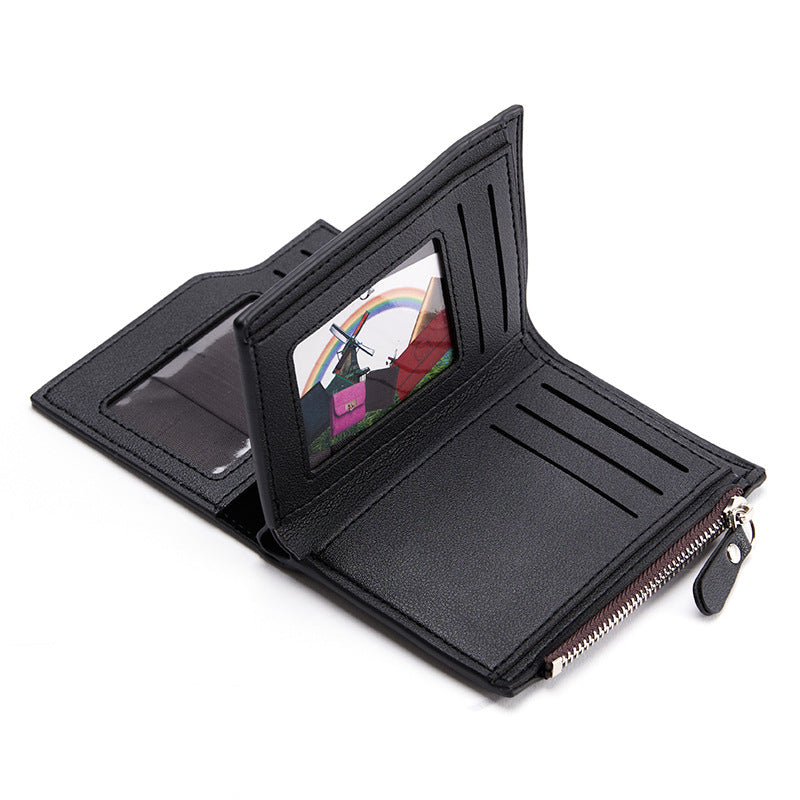 Men Short Wallet Multiple Card Slots Zipper Vertical Mini Coin Purse Pocket