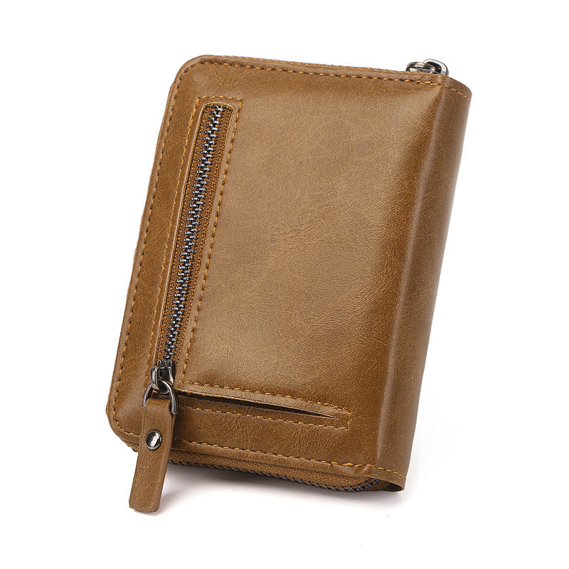 Mens Wallet Leather Holders Cowhide Zip Coin Pocket wallets for men