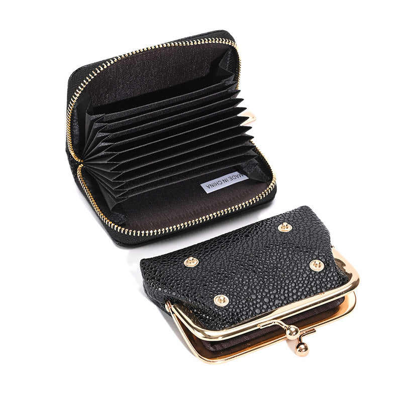 Coin Purse for Women Girls Black PU Leather Mini Wallet Key Bag Card Holder