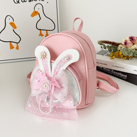 ISPBAG Toddler Sequin Rabbit Ears Bag Mini Travel Shoulder Backpack for Teen Little Girls