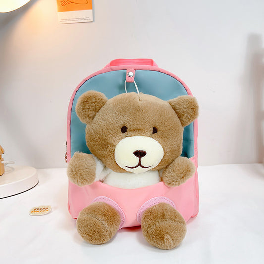 ISPBAG Mini Backpack Kids Preschool Kindergarten School Bag 3D Plush Toy Bear Design Backpack