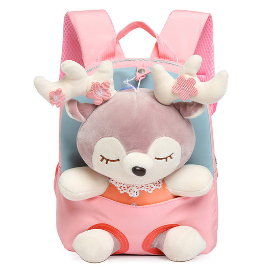 ISPBAG Cute Toddler Backpack for Girls, Mini Baby Girl Backpack for Toddler Girls Toys 2 3 4 5 6 years old, Little Doll Stuffed Animal kids Plush Backpack