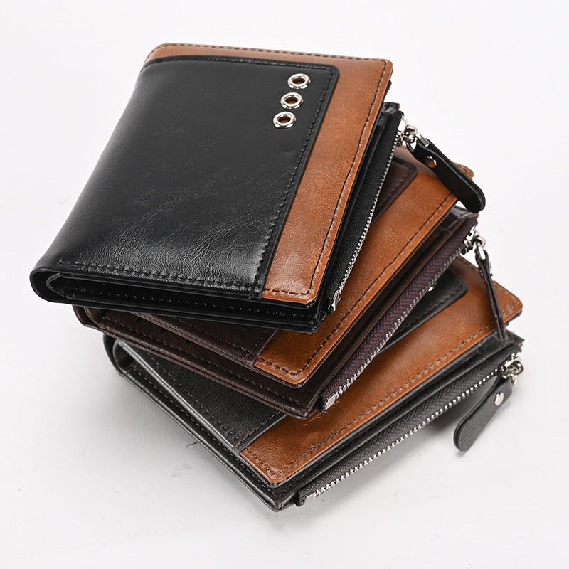 Leather Wallets for Men with RFID Blocking Zipper Short Men's Leather Wallet