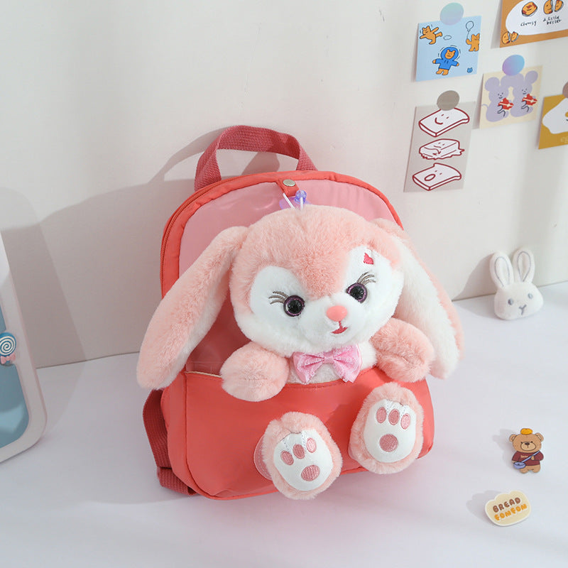 ISPBAG Cute Rabbit Toddler Backpack for Girls Little Doll Stuffed Animal kids Plush Backpack