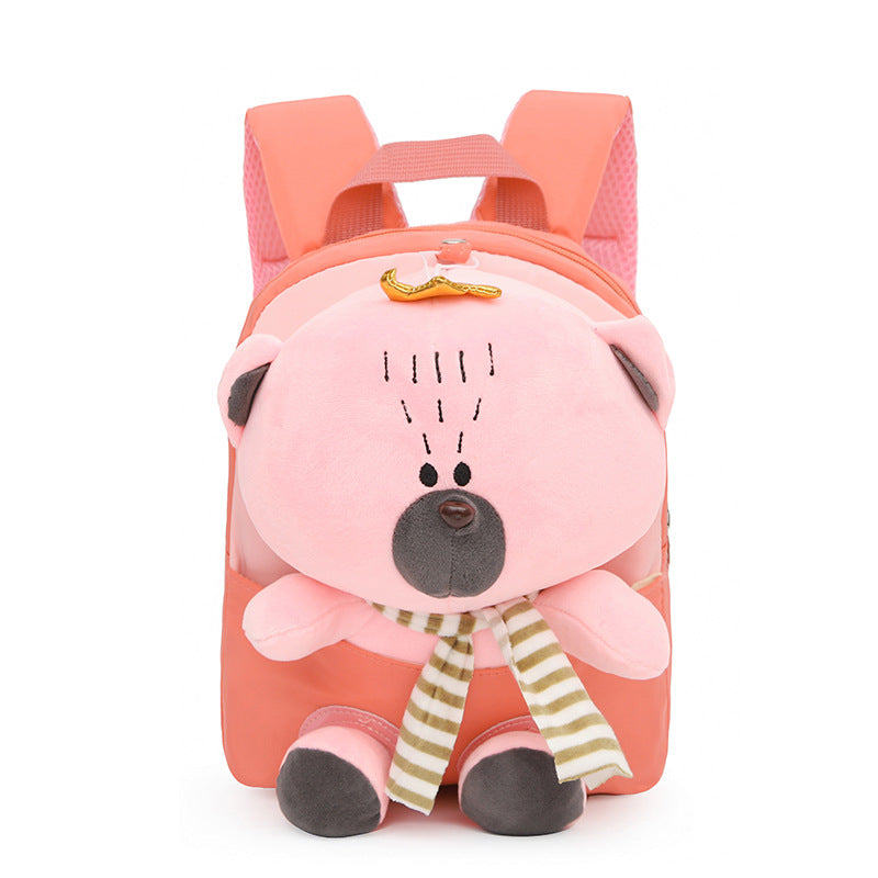 ISPBAG Cute Bear Toddler Backpack for Girls Mini Baby Girl Backpack for Toddler Little Doll Stuffed Animal kids Plush Backpack