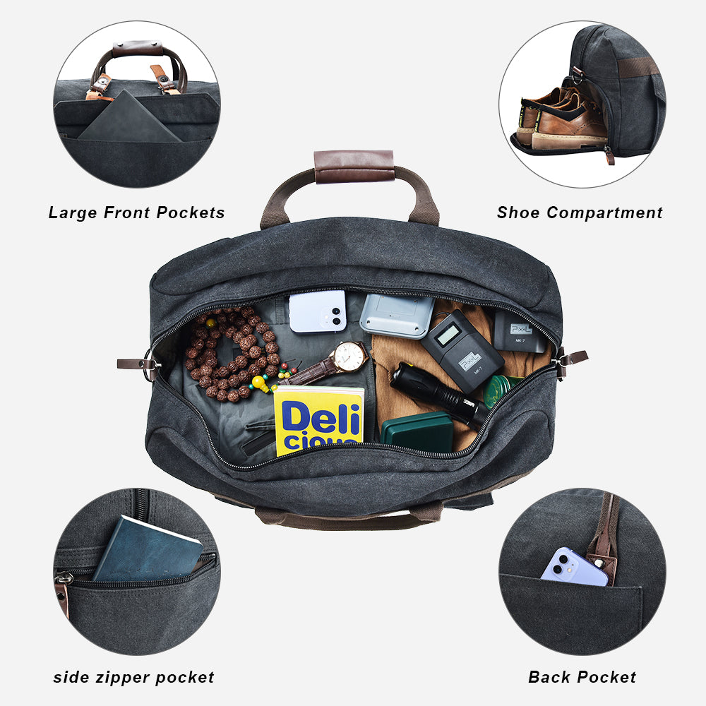 ISPBAG Wowbox Duffle Bag - Premium Canvas with Leather, Multi-Functional Travel Bag