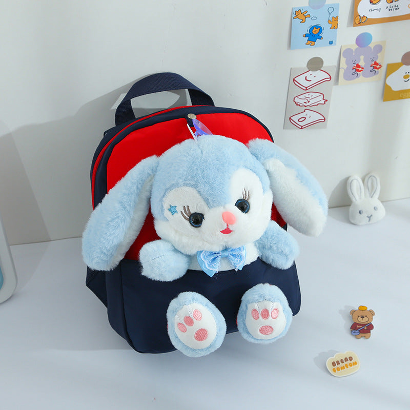 ISPBAG Cute Rabbit Toddler Backpack for Girls Little Doll Stuffed Animal kids Plush Backpack