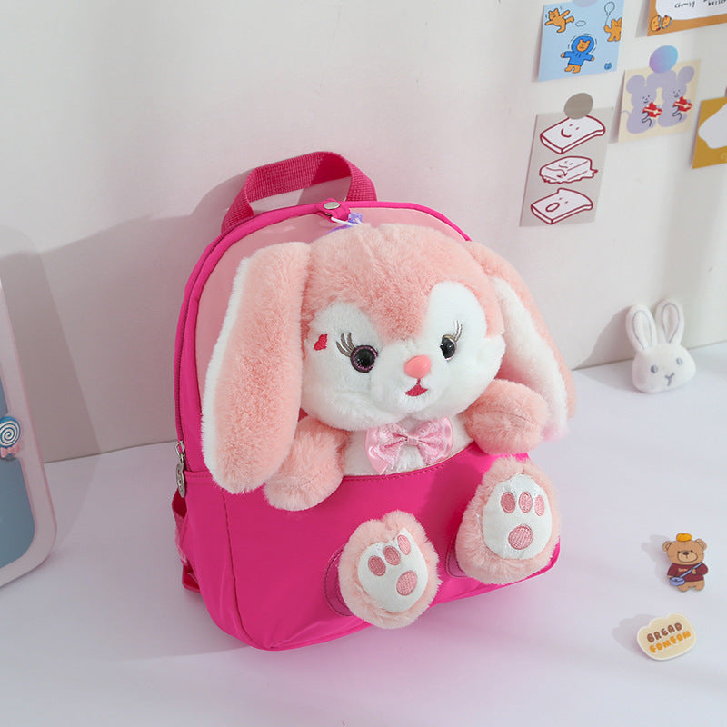 ISPBAG Cute Rabbit Toddler Backpack for Girls Little Doll Stuffed Animal kids Plush Backpack