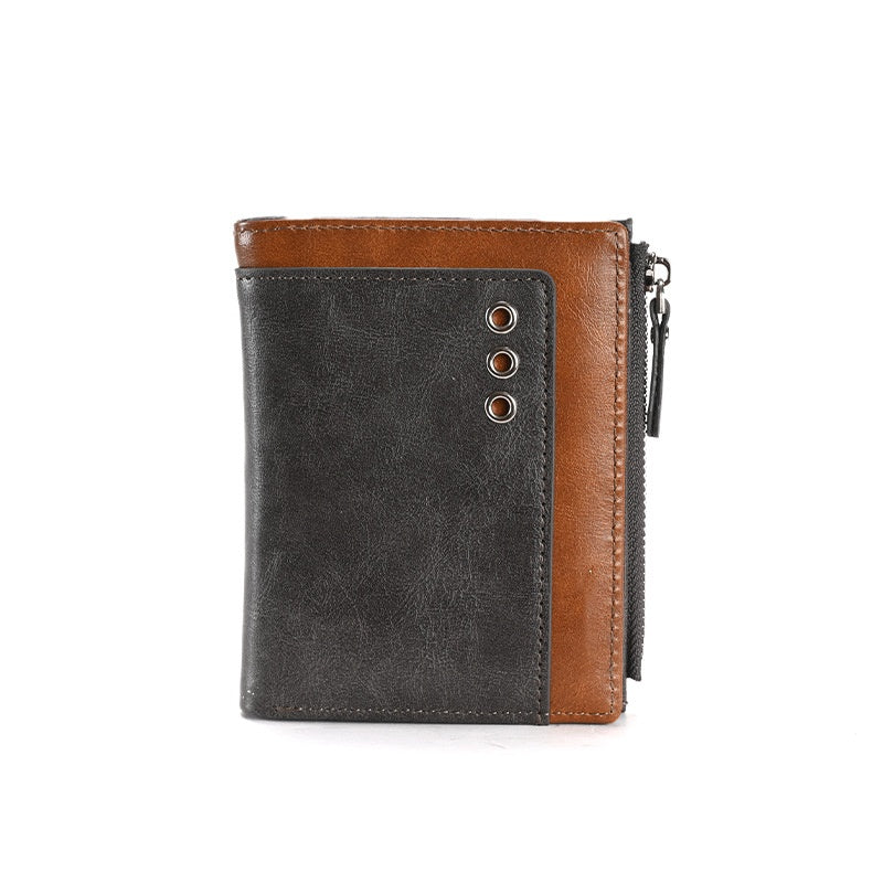 Leather Wallets for Men with RFID Blocking Zipper Short Men's Leather Wallet