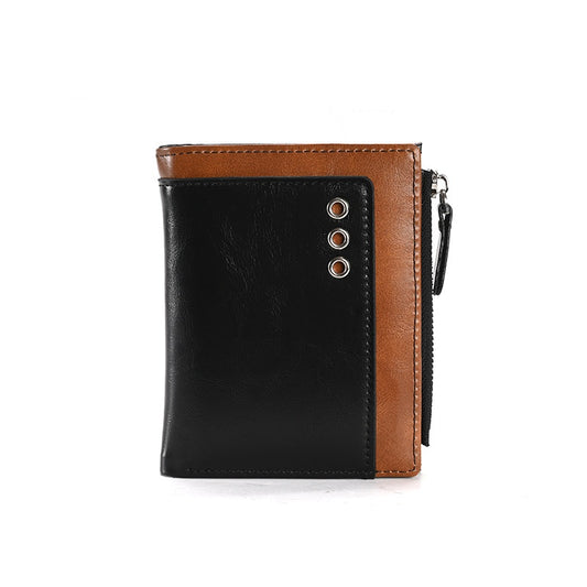 Leather Wallets for Men with RFID Blocking Zipper Short Men's Leather Wallet