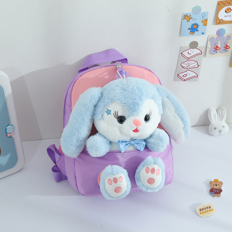 ISPBAG Cute Rabbit Toddler Backpack for Girls Little Doll Stuffed Animal kids Plush Backpack