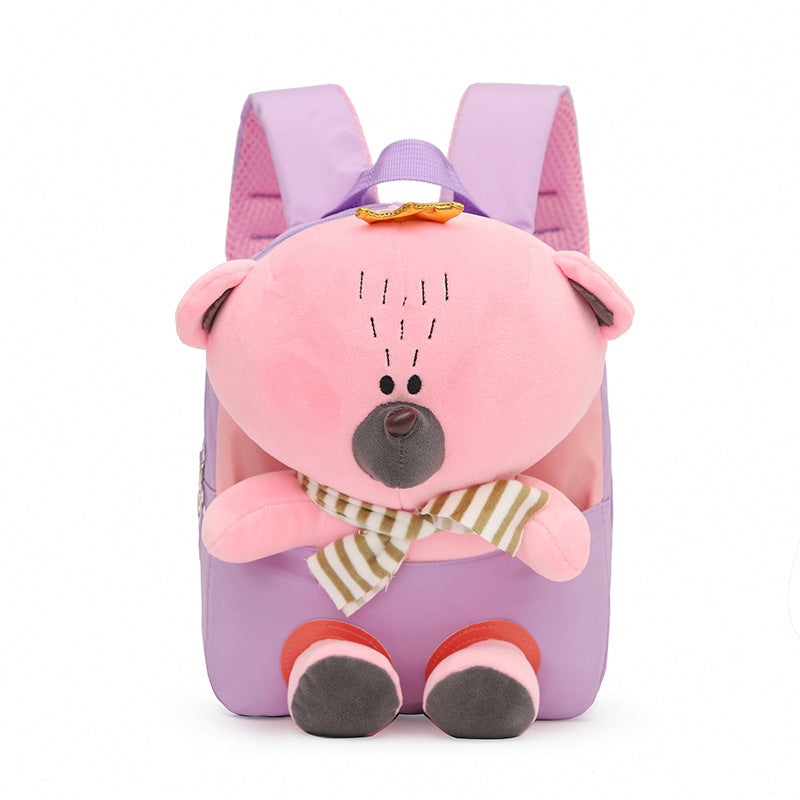 ISPBAG Cute Bear Toddler Backpack for Girls Mini Baby Girl Backpack for Toddler Little Doll Stuffed Animal kids Plush Backpack