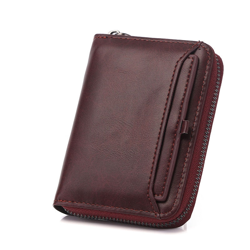 Mens Wallet Leather Holders Cowhide Zip Coin Pocket wallets for men