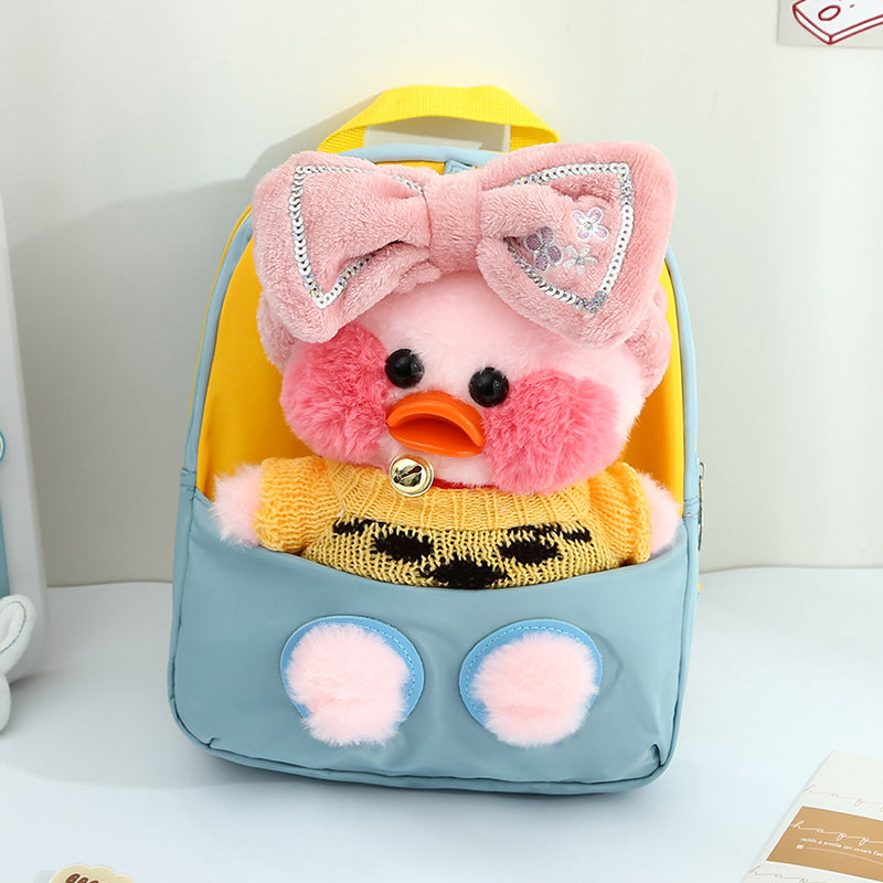 ISPBAG Cute Duck Toddler Backpack for Girls Little Doll Stuffed Animal kids Plush Backpack