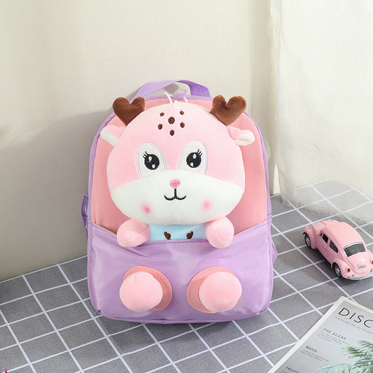 ISPBAG Milu Deer Mini Baby Girl Backpack for Toddler Girls Toys Little Doll Stuffed Animal kids Plush Backpack