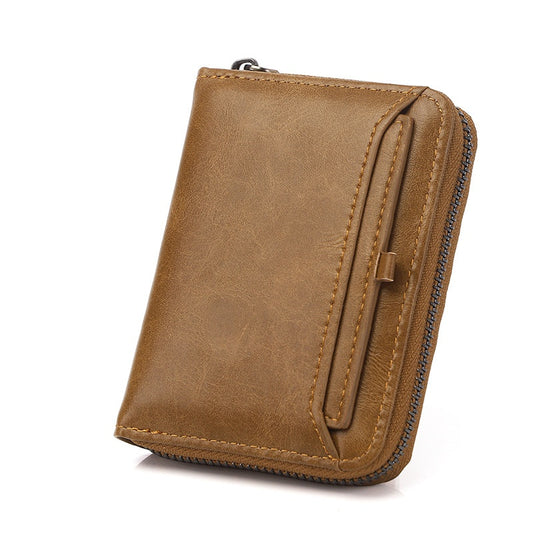 Mens Wallet Leather Holders Cowhide Zip Coin Pocket wallets for men