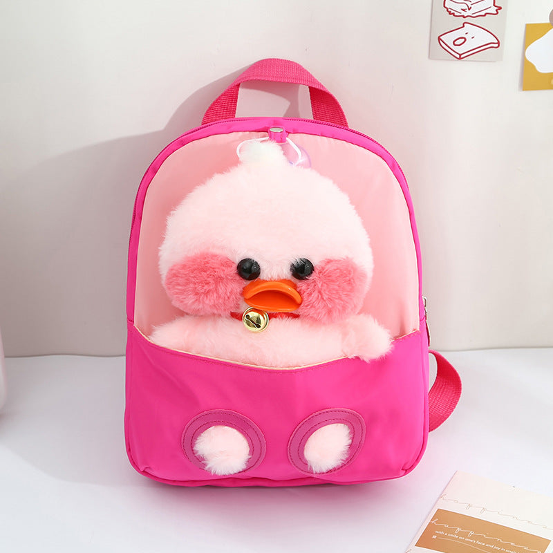 ISPBAG Cute Duck Toddler Backpack for Girls Little Doll Stuffed Animal kids Plush Backpack