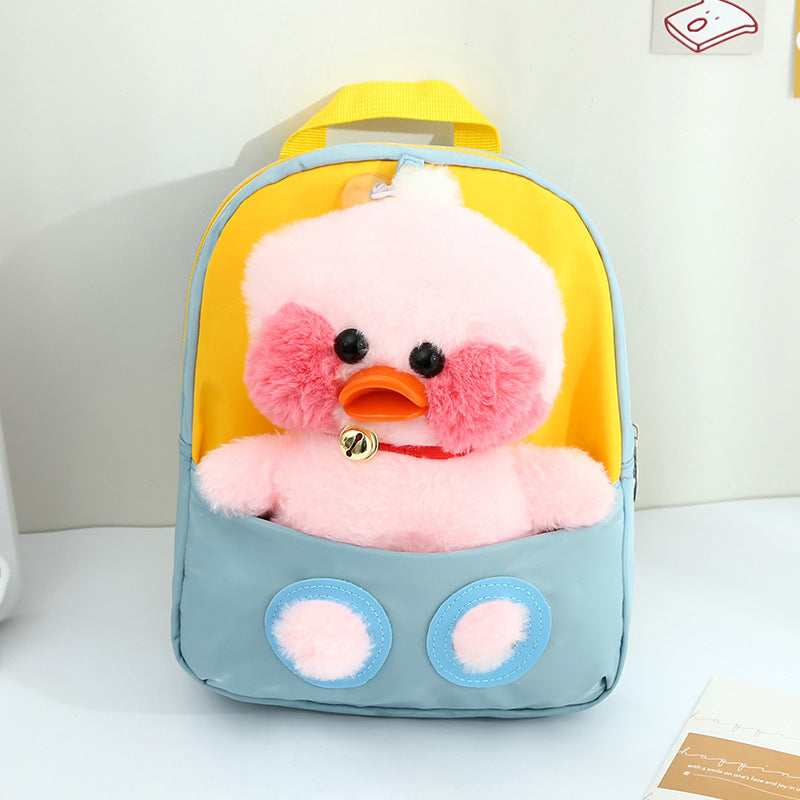 ISPBAG Cute Duck Toddler Backpack for Girls Little Doll Stuffed Animal kids Plush Backpack